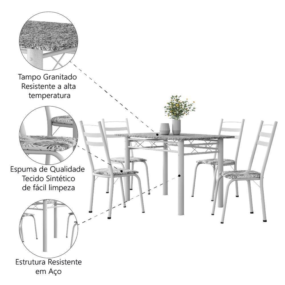 Conjunto De Mesa Sala De Jantar Com 4 Cadeiras Leia Tubular Granito 1,20m Artefamol Branco / Floral - 5