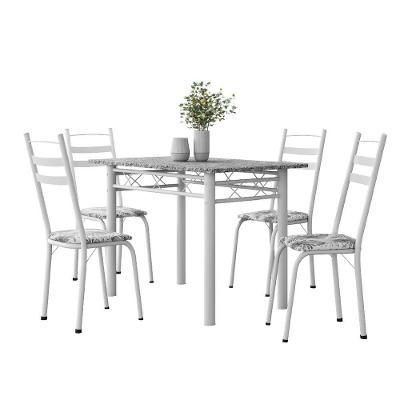 Conjunto de Mesa Sala de Jantar Leia 4 Lugares Tampo de Vidro com Cadeiras Branco 120cm