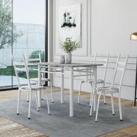 Conjunto De Mesa Sala De Jantar Com 4 Cadeiras Leia Tubular Granito 1,20m Artefamol Branco / Floral - 2