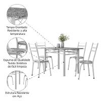 Conjunto De Mesa Sala De Jantar Com 4 Cadeiras Leia Tubular Granito 1,20m Artefamol Branco / Floral - 5