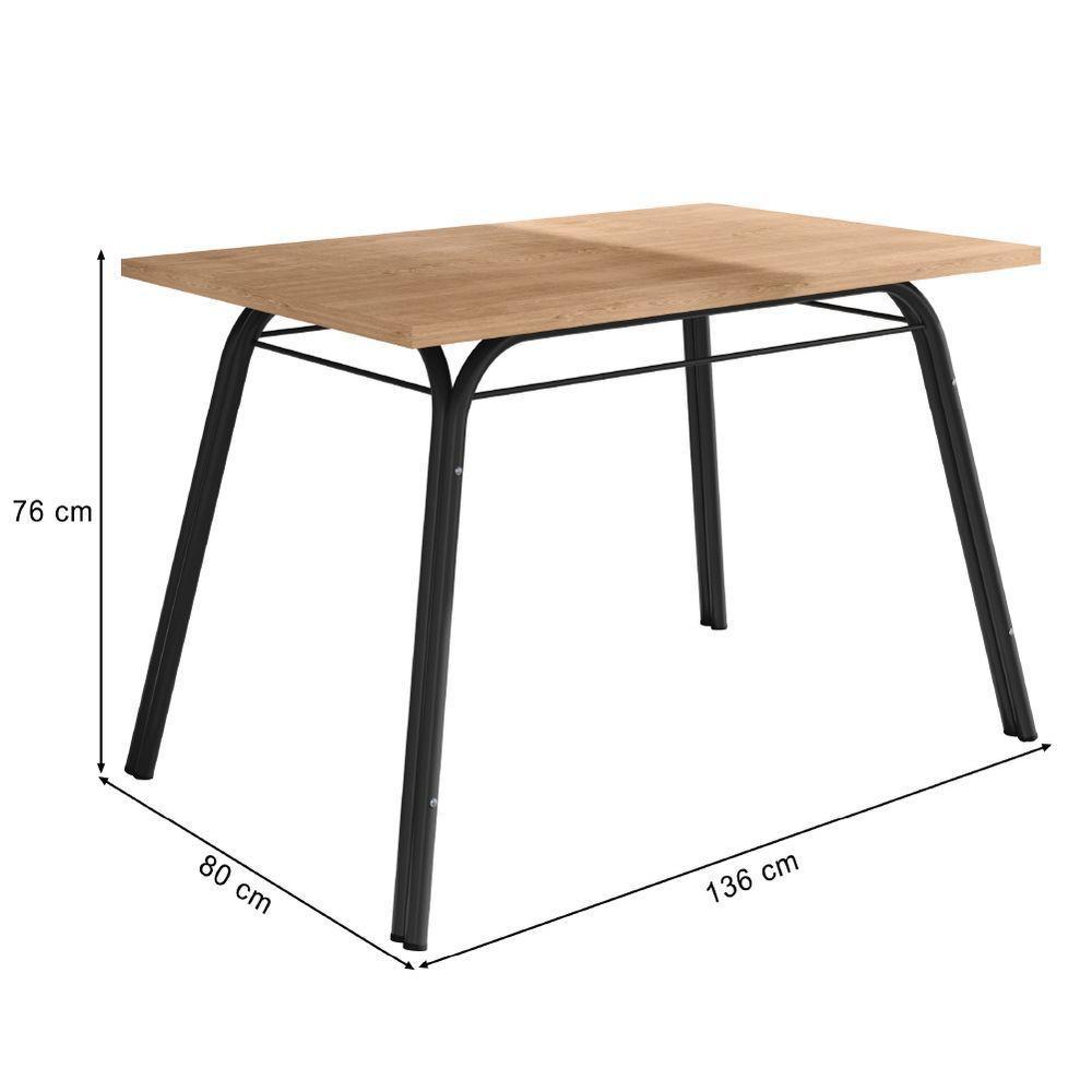 Conjunto De Mesa Sala De Jantar Com 6 Cadeiras Tubular Tampo Bp Madeirado Retangular 1,36m Preto - 3