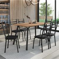 Conjunto De Mesa Sala De Jantar Com 6 Cadeiras Tubular Tampo Bp Madeirado Retangular 1,36m Preto - 2