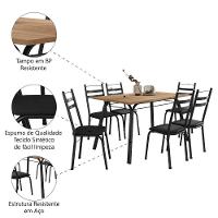 Conjunto De Mesa Sala De Jantar Com 6 Cadeiras Tubular Tampo Bp Madeirado Retangular 1,36m Preto - 5