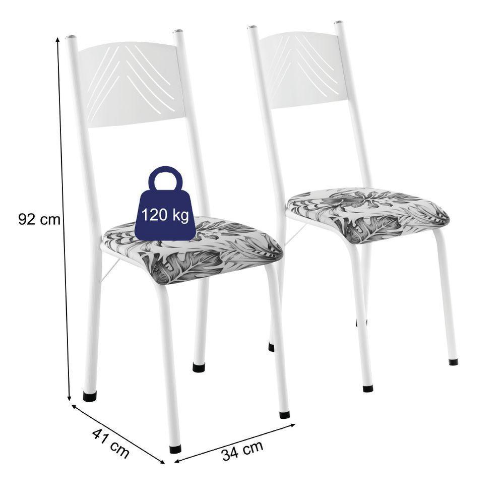 Conjunto De Mesa Sala De Jantar Sara Com 4 Cadeiras Tubular Granito 1,20m Artefamol Branco / Floral - 4