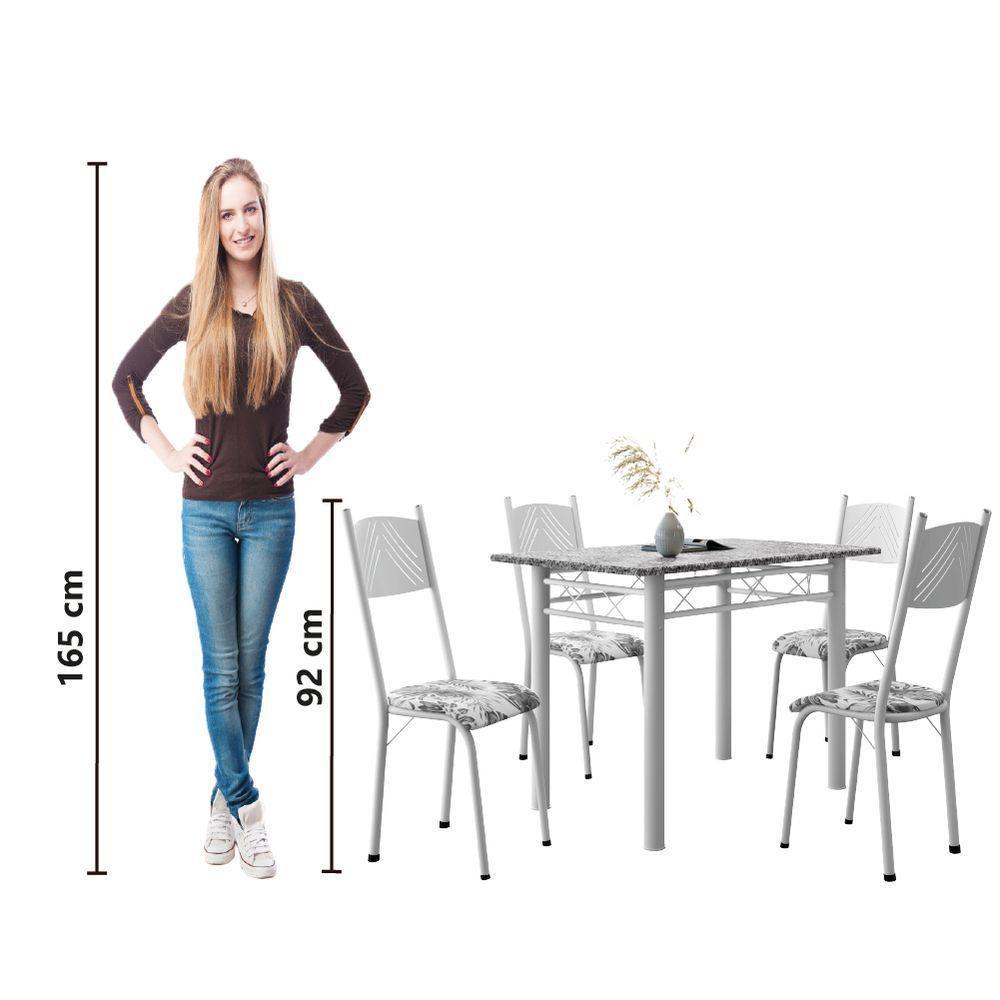Conjunto De Mesa Sala De Jantar Sara Com 4 Cadeiras Tubular Granito 1,20m Artefamol Branco / Floral - 6