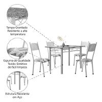 Conjunto De Mesa Sala De Jantar Sara Com 4 Cadeiras Tubular Granito 1,20m Artefamol Branco / Floral - 5