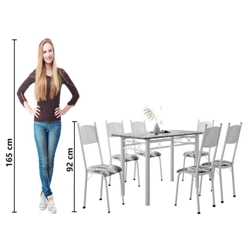 Conjunto De Mesa Sala De Jantar Sara Com 6 Cadeiras Tubular Granito 1,40m Artefamol Branco / Floral - 6