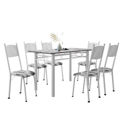 Conjunto De Mesa Sala De Jantar Sara Com 6 Cadeiras Tubular Granito 1,40m Artefamol Branco / Floral