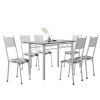 Conjunto De Mesa Sala De Jantar Sara Com 6 Cadeiras Tubular Granito 1,40m Artefamol Branco / Floral - 1