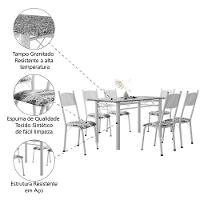 Conjunto De Mesa Sala De Jantar Sara Com 6 Cadeiras Tubular Granito 1,40m Artefamol Branco / Floral - 5