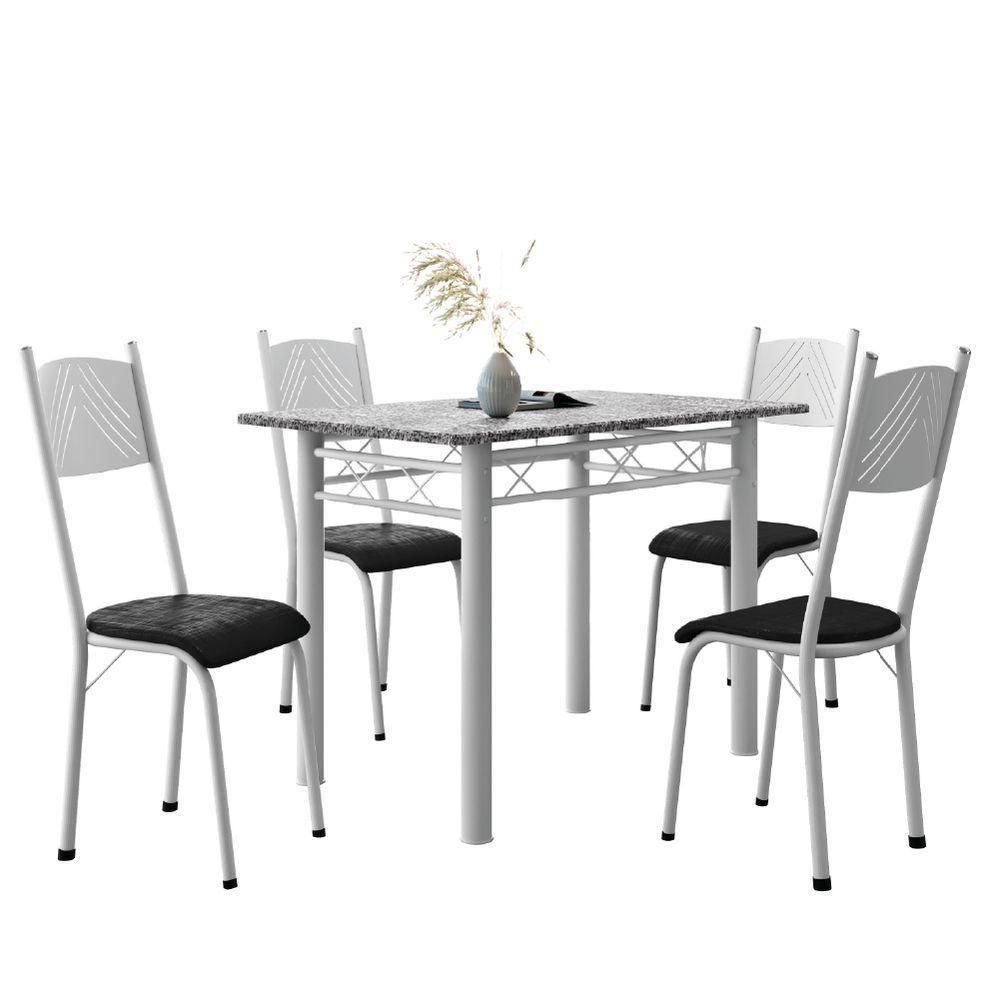 Conjunto De Mesa Sala De Jantar Sara Com 4 Cadeiras Tubular Granito 1,20m Artefamol Branco / Preto - 1