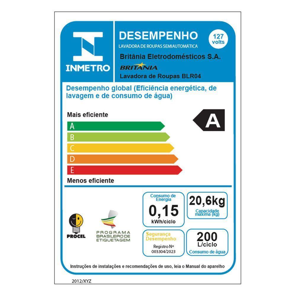 Tanquinho De Lavar Roupa 20,6Kg Britânia Semiautomático BLR04 110V - 7