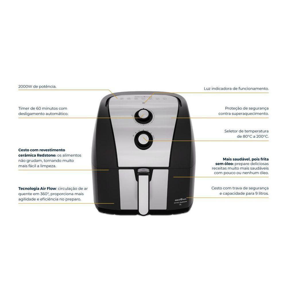 Air Fryer Britânia 9L 2000W Antiaderente Redstone BAF90A 220V - 3