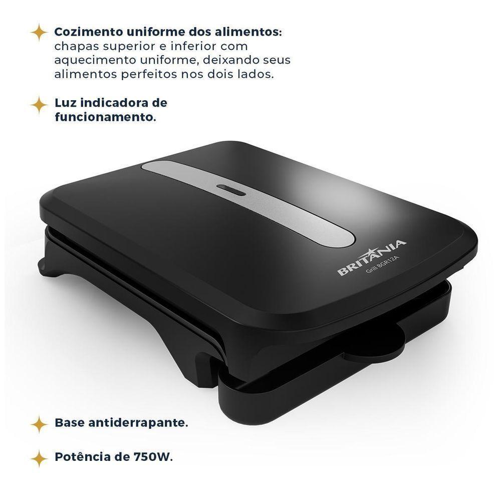 Grill Britânia 750W 2 Sanduiches Chapas Antiaderentes BGR12A 110V - 6