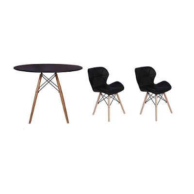 Kit Mesa Jantar Eiffel 120cm Preta e 2 Cadeiras Slim Preta