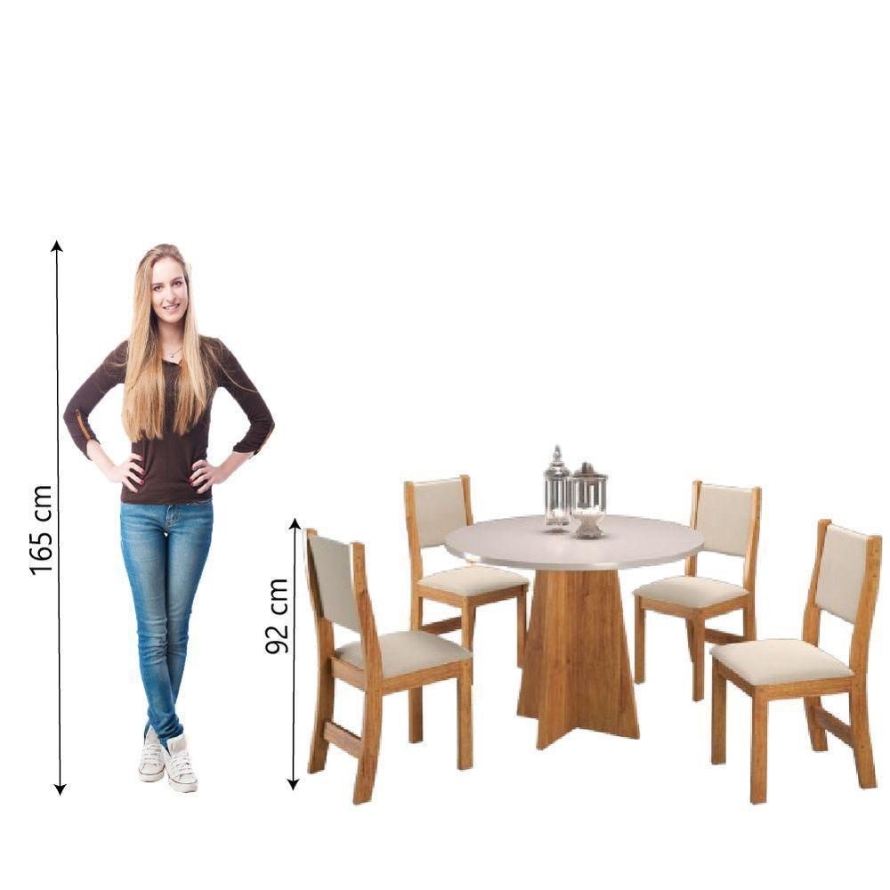 Conjunto De Mesa Sala De Jantar Redonda 0,90m 4 Cadeiras Sone Veludo Viero Madeirado / Marfim - 6