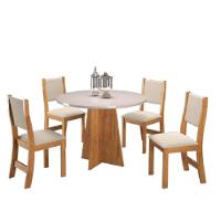 Conjunto De Mesa Sala De Jantar Redonda 0,90m 4 Cadeiras Sone Veludo Viero Madeirado / Marfim - 1