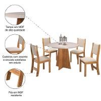 Conjunto De Mesa Sala De Jantar Redonda 0,90m 4 Cadeiras Sone Veludo Viero Madeirado / Marfim - 5