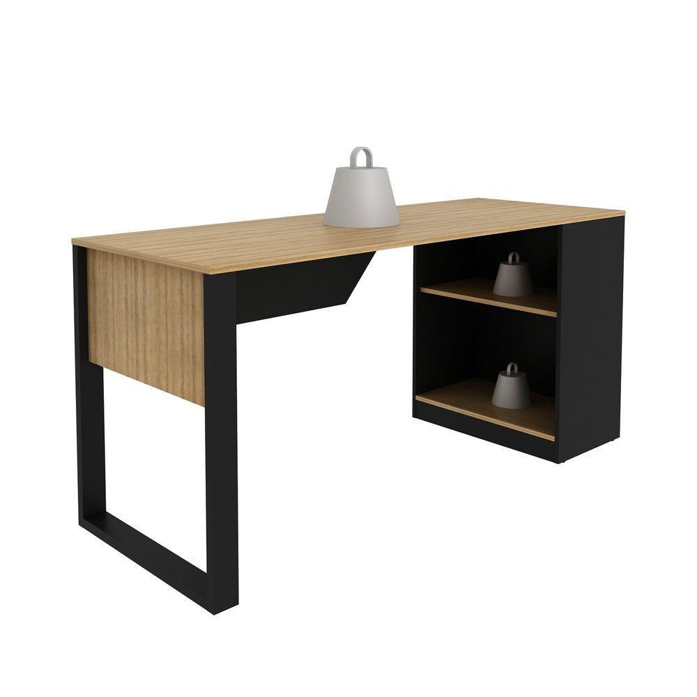 Mesa Para Escritório 160cm Com 2 Prateleiras Amêndoa/preto - 3