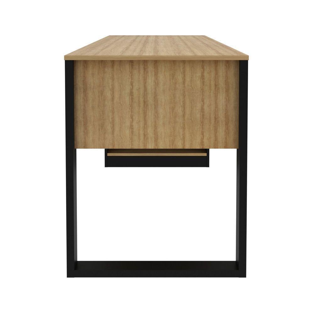 Mesa Para Escritório 160cm Com 2 Prateleiras Amêndoa/preto - 6