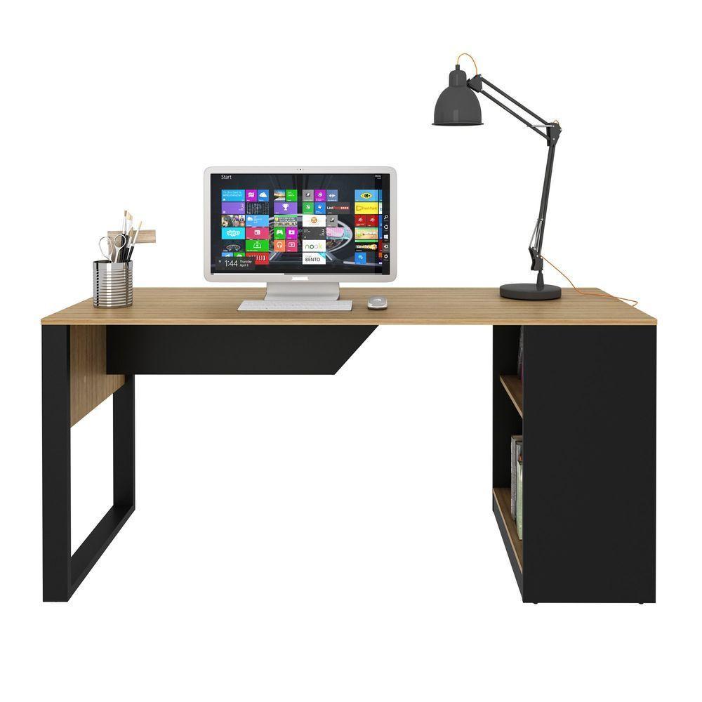 Mesa Para Escritório 160cm Com 2 Prateleiras Amêndoa/preto - 8