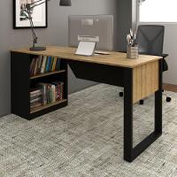 Mesa Para Escritório 160cm Com 2 Prateleiras Amêndoa/preto - 2
