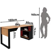 Mesa Para Escritório 160cm Com 2 Prateleiras Amêndoa/preto - 9