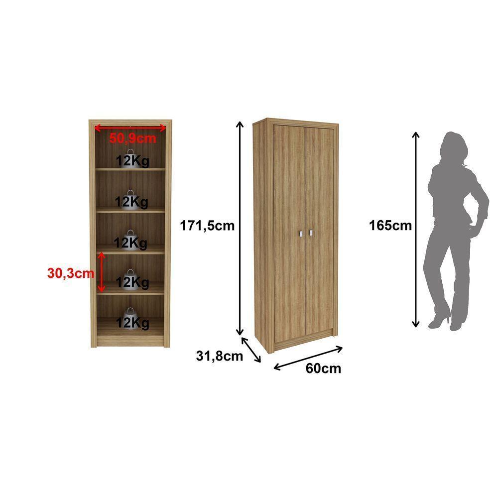 Armário Para Escritório 171,5x60cm Com 2 Portas E 5 Prateleiras Amêndoa - 5