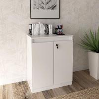 Balcão Para Escritório 60cm Com 1 Prateleira 2 Portas E Chave Branco - 1