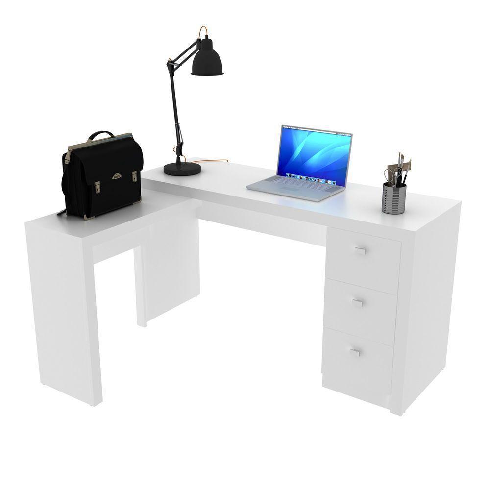 Mesa Para Escritório Com Mesa De Apoio E 3 Gavetas Branco - 5