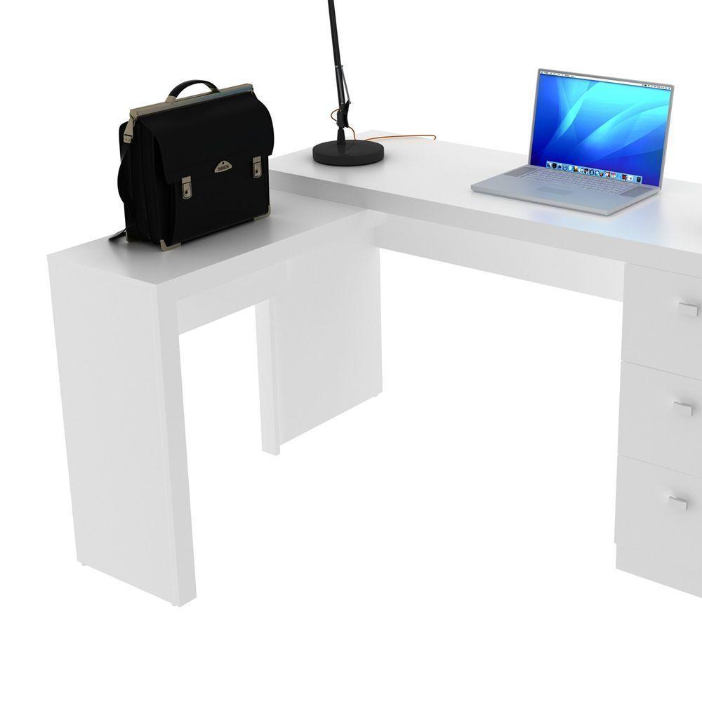 Mesa Para Escritório Com Mesa De Apoio E 3 Gavetas Branco - 8