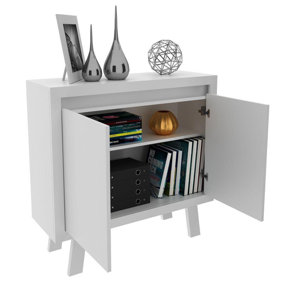 Balcão Para Escritório 90cm Com 2 Portas E 1 Prateleira Branco - 3