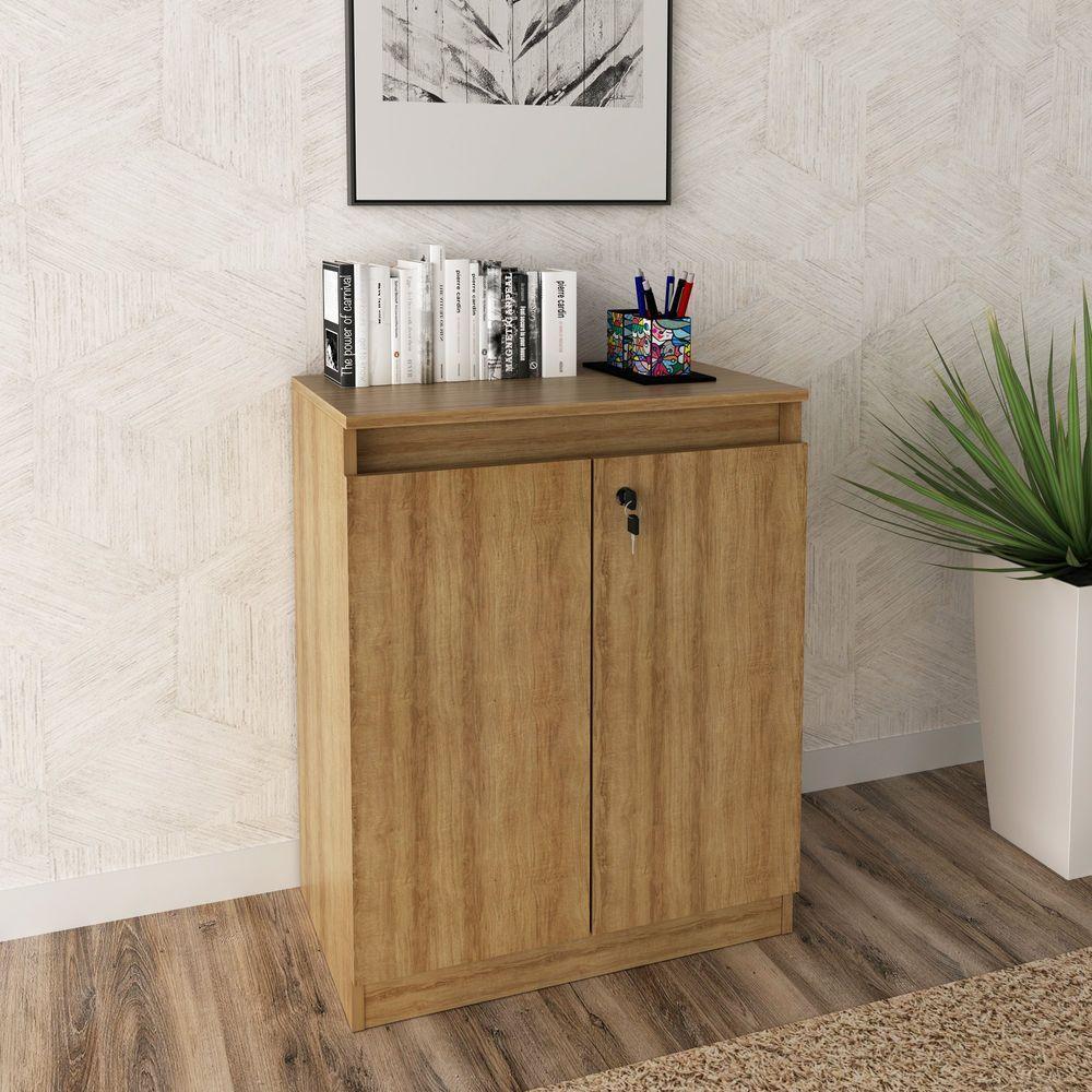 Balcão Para Escritório 60cm Com 1 Prateleira 2 Portas E Chave Amêndoa - 1