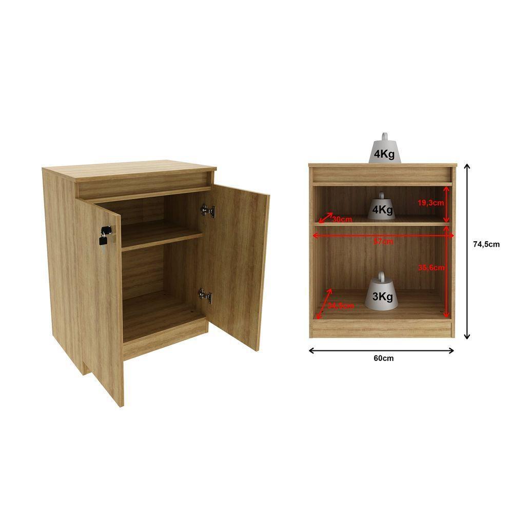 Balcão Para Escritório 60cm Com 1 Prateleira 2 Portas E Chave Amêndoa - 2