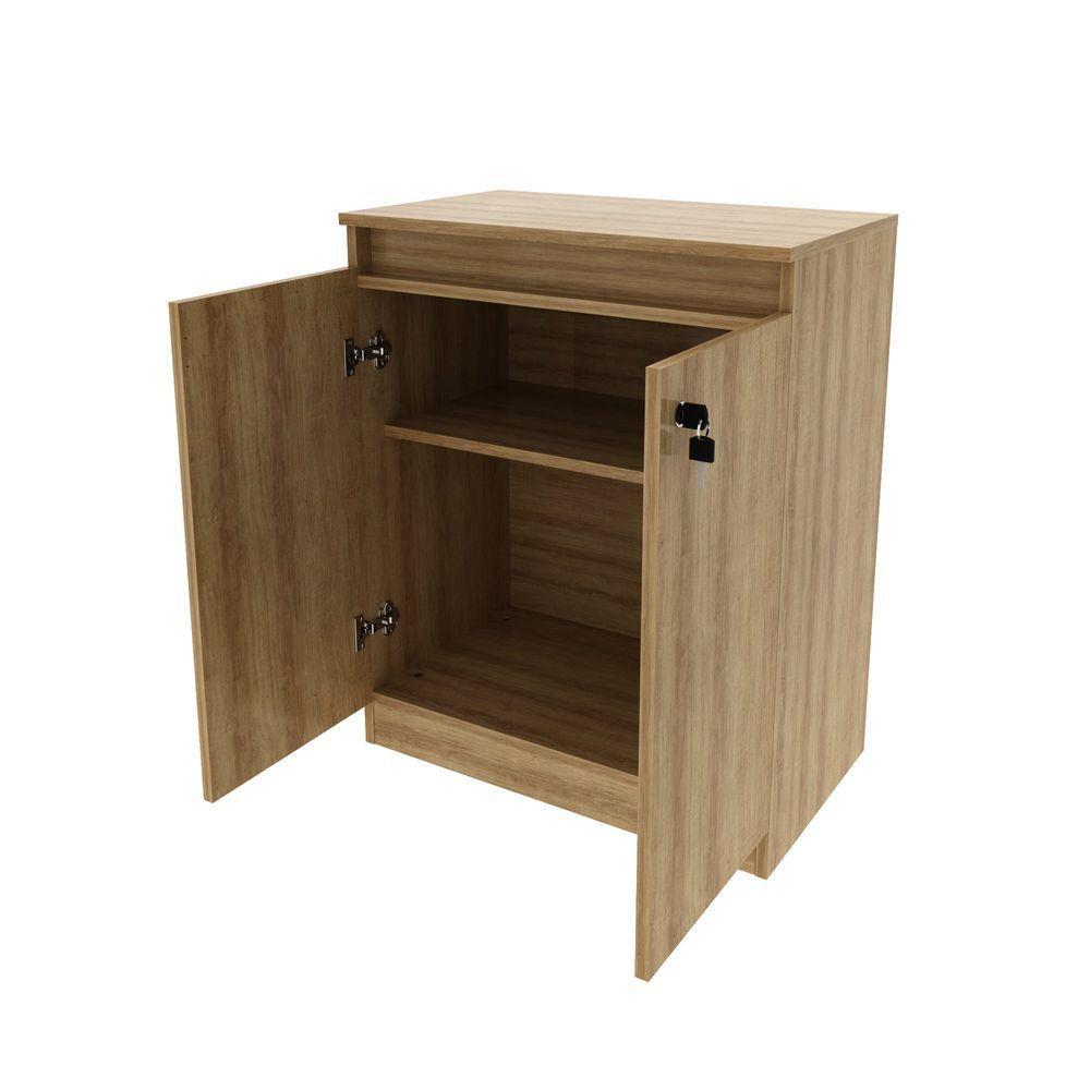 Balcão Para Escritório 60cm Com 1 Prateleira 2 Portas E Chave Amêndoa - 6