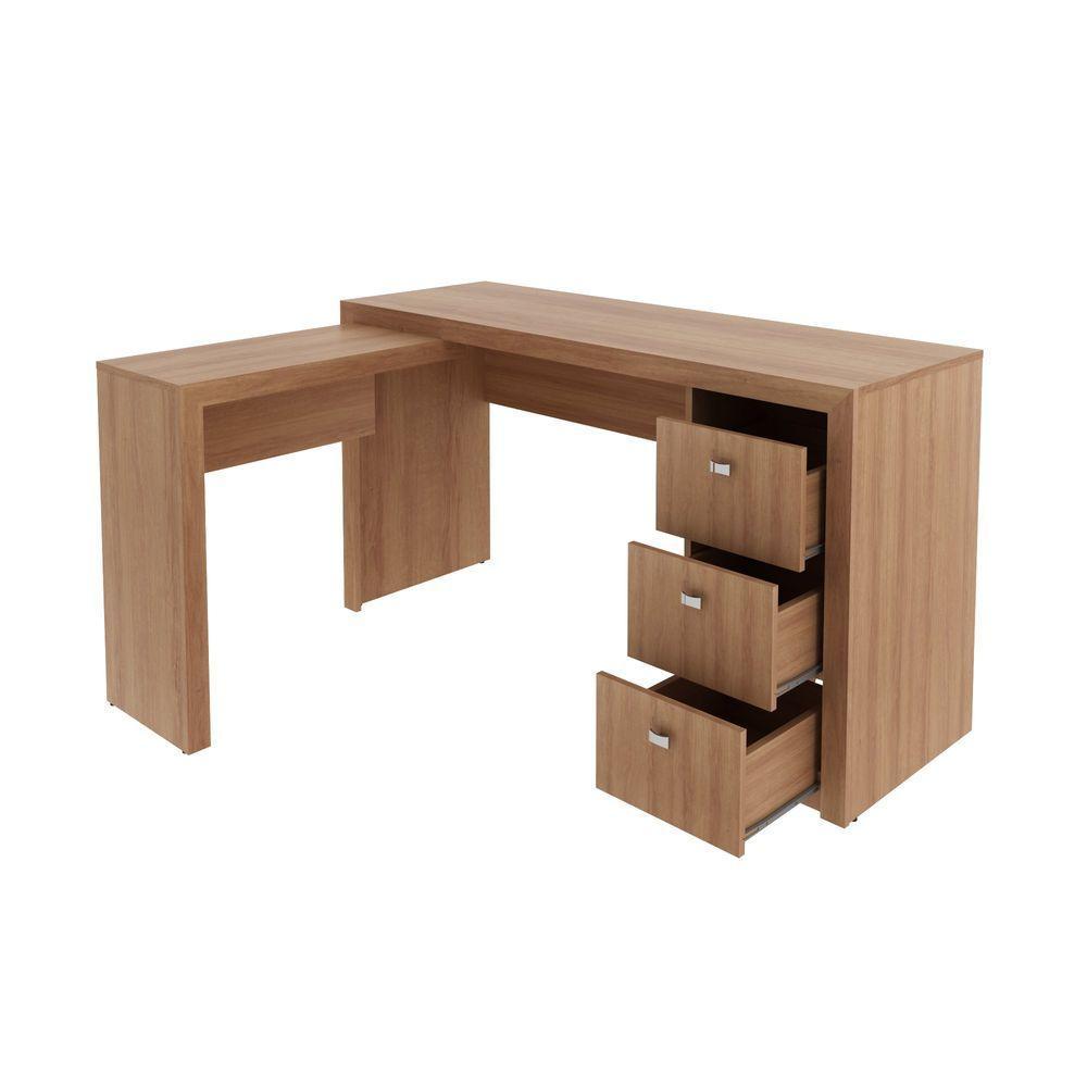 Mesa Para Escritório Com Mesa De Apoio E 3 Gavetas Amêndoa - 4