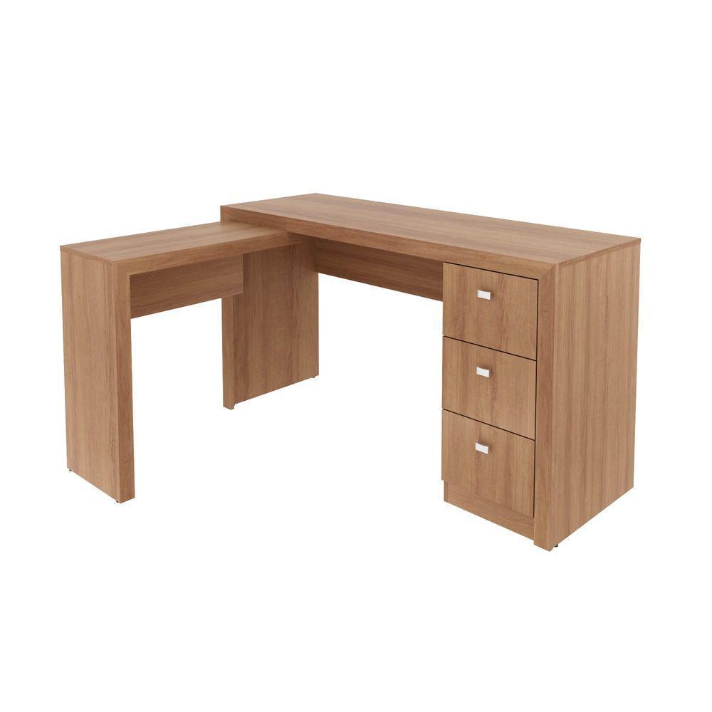 Mesa Para Escritório Com Mesa De Apoio E 3 Gavetas Amêndoa - 6