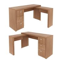 Mesa Para Escritório Com Mesa De Apoio E 3 Gavetas Amêndoa - 2