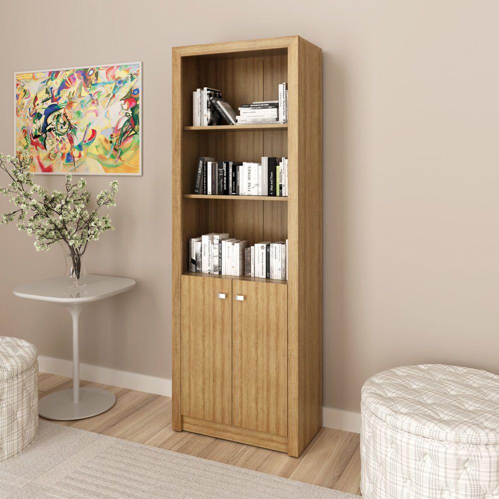 Armário Alto Para Escritório 171,5x60cm Com 2 Portas E 5 Prateleiras Amêndoa - 1