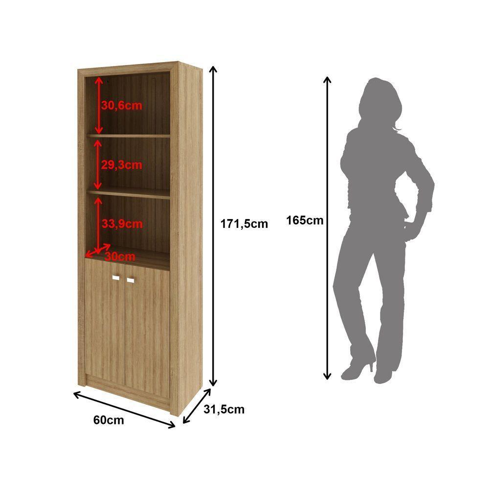 Armário Alto Para Escritório 171,5x60cm Com 2 Portas E 5 Prateleiras Amêndoa - 6
