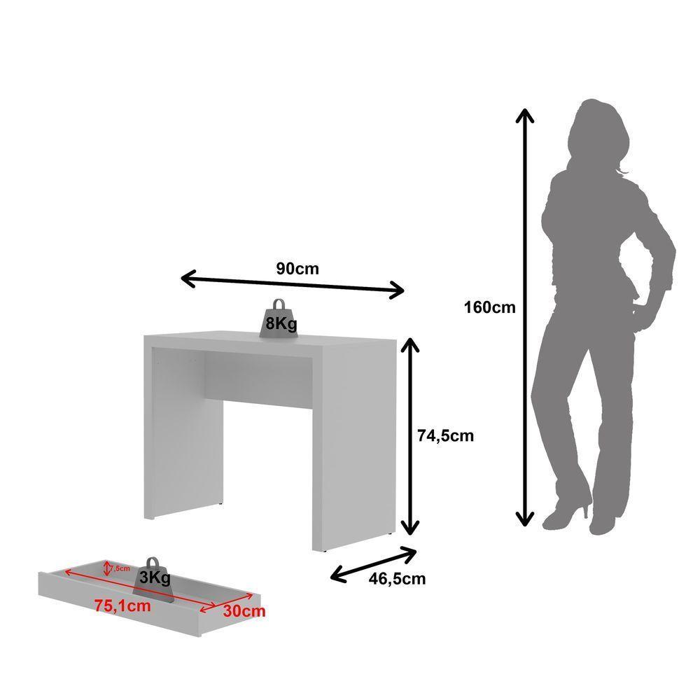 Escrivaninha Para Escritório 90cm Com 1 Gaveta Branco - 5