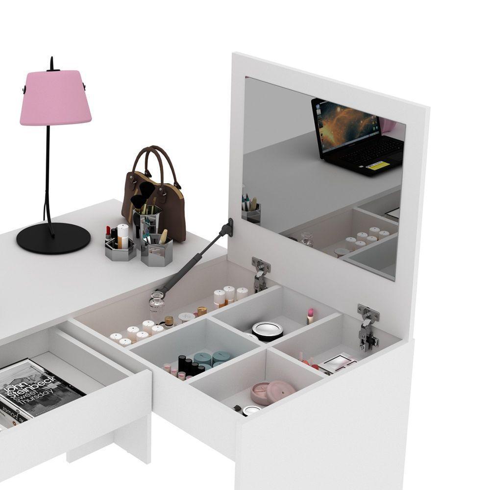 Penteadeira Escrivaninha Para Canto Com Espelho E 1 Gaveta Branco - 3