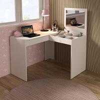 Penteadeira Escrivaninha Para Canto Com Espelho E 1 Gaveta Branco - 1