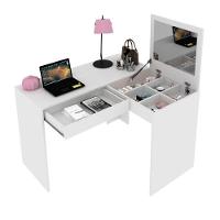 Penteadeira Escrivaninha Para Canto Com Espelho E 1 Gaveta Branco - 2