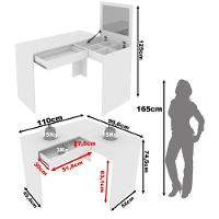 Penteadeira Escrivaninha Para Canto Com Espelho E 1 Gaveta Branco - 6