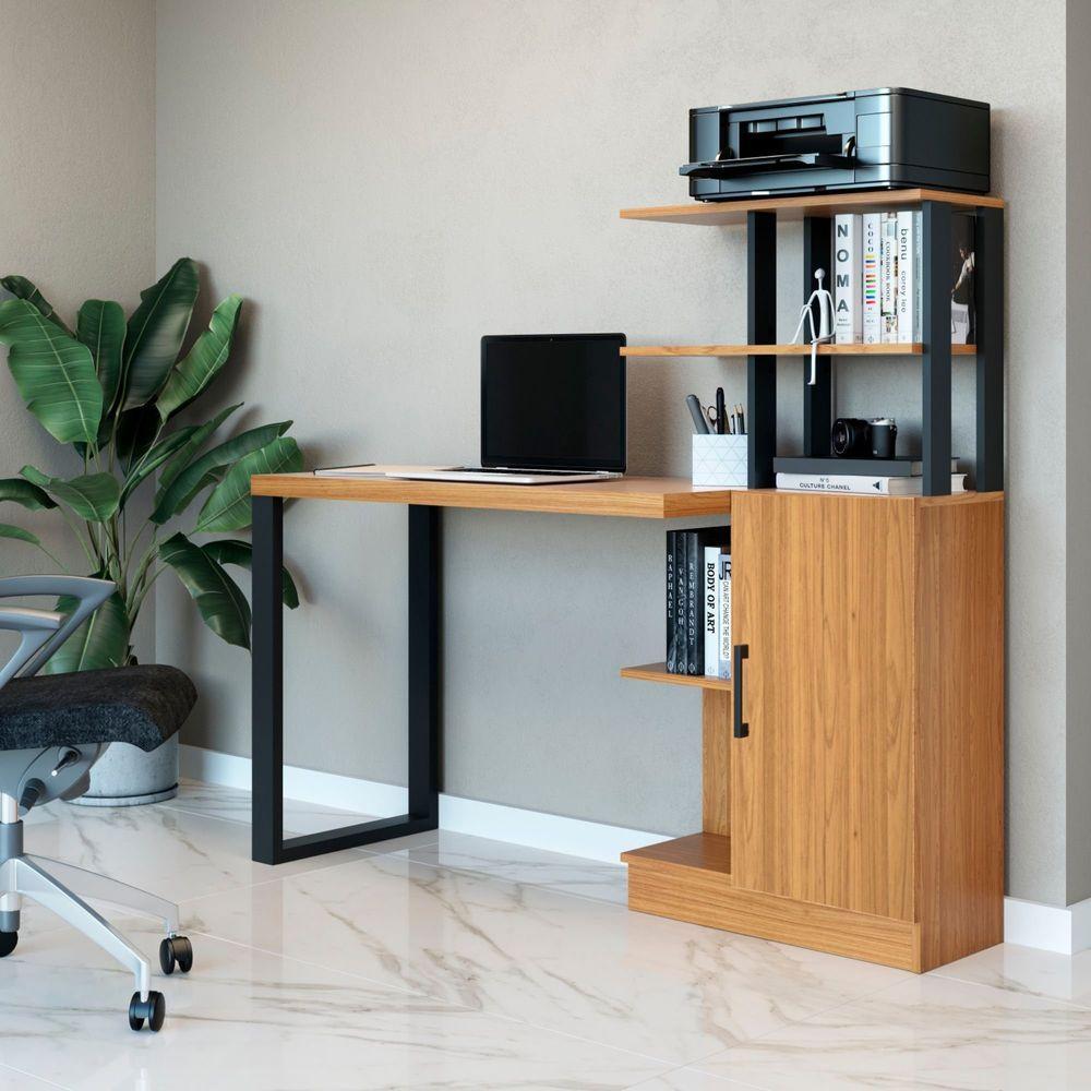 Escrivaninha C/ Balcão Industrial 135 X 44cm - Pradel Freijó/preto Fosco - 1