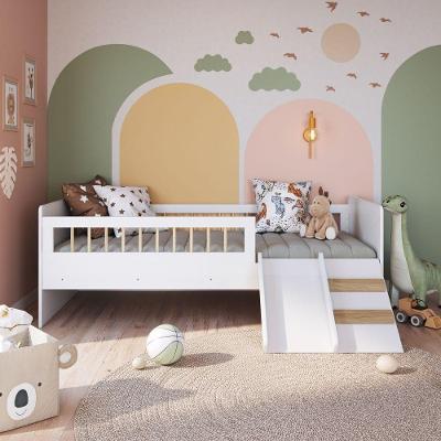 Cama Montessoriana De Solteiro Com Escada E Escorrega Linha Affetto Aft010 - Completa Móveis Branco