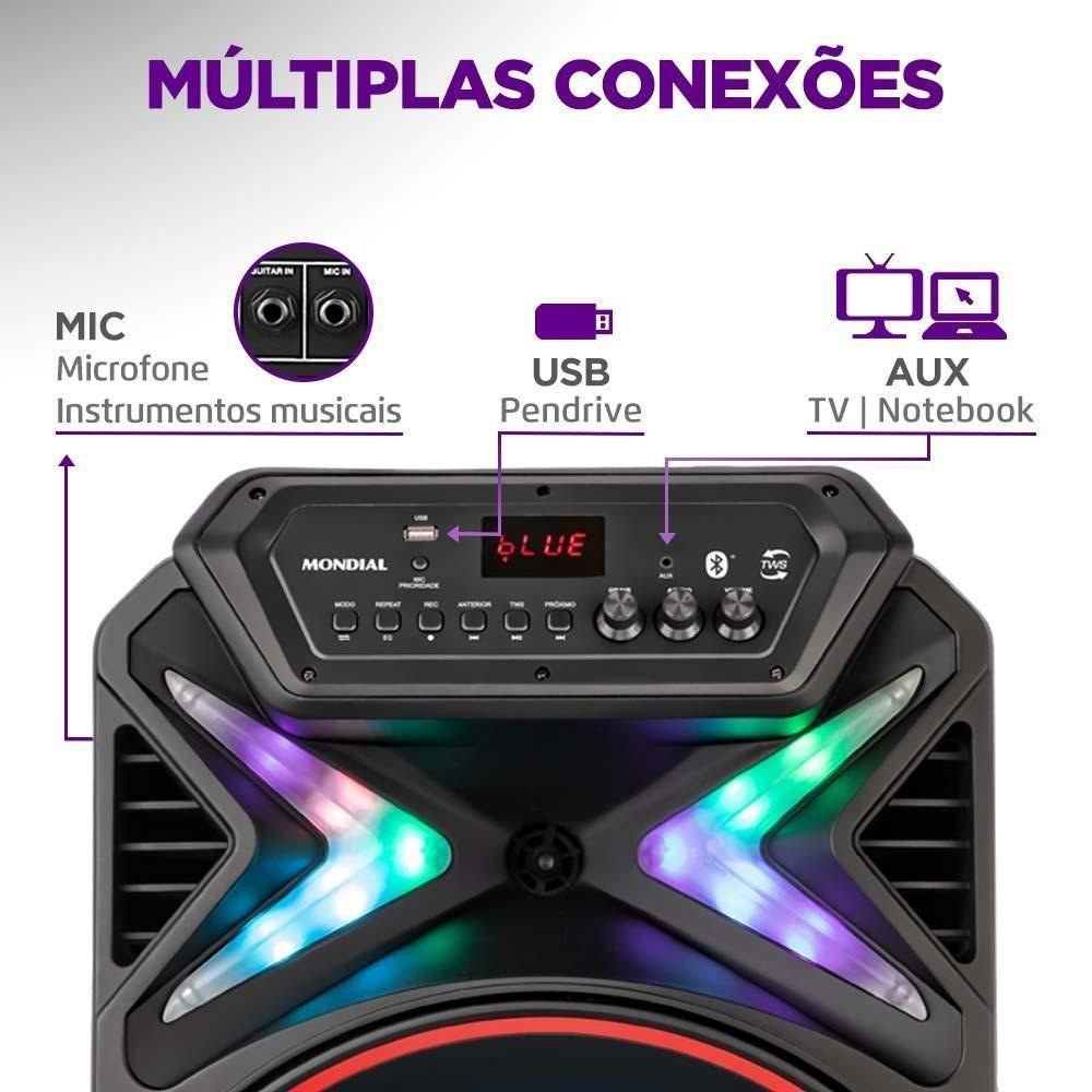 Caixa De Som Amplificada Mondial Connect Lights Preto E Vermelho 700W RMS CM-700 Bivolt - 4