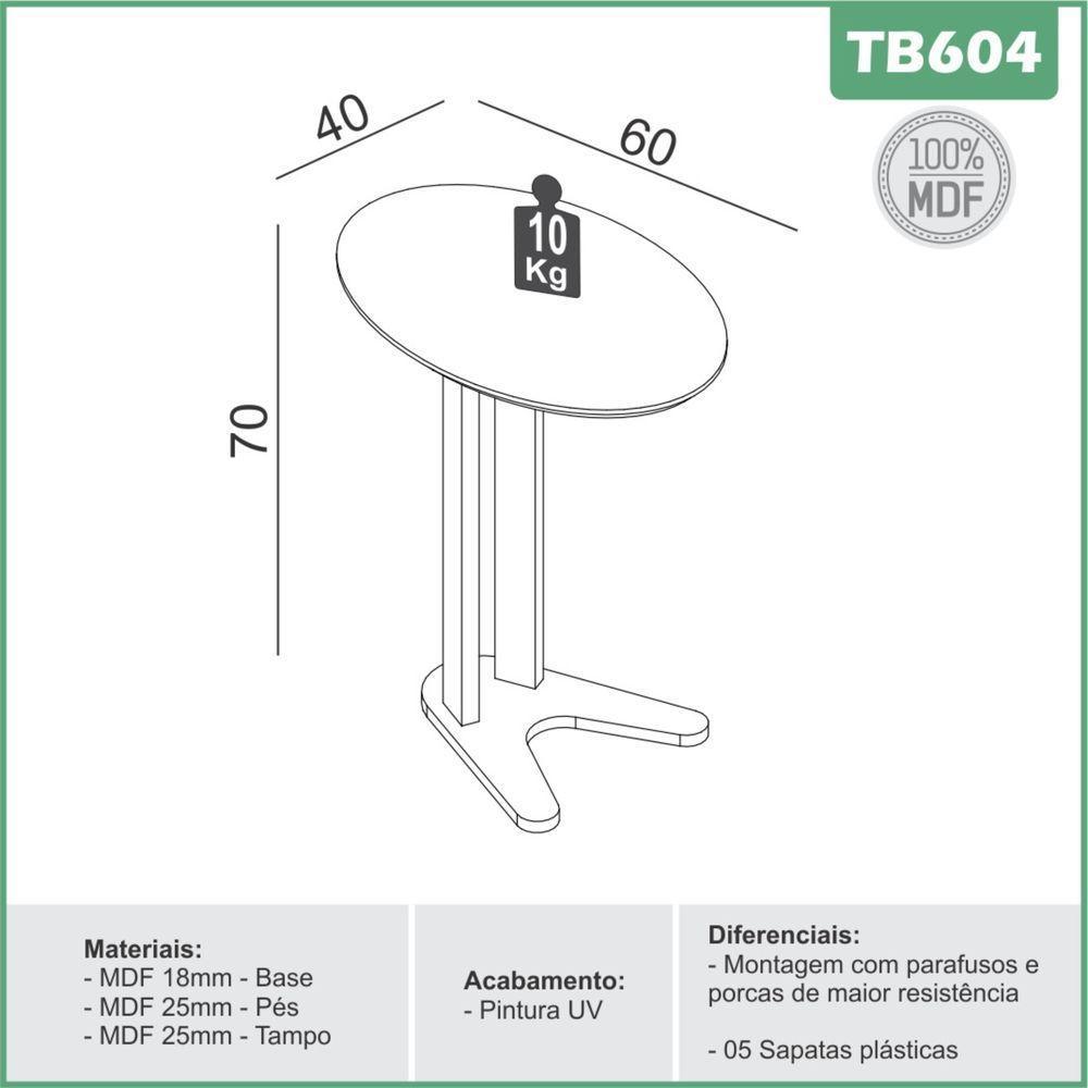 Mesa Auxiliar Oval 60cm - Dalla Costa Preto Fosco - 3