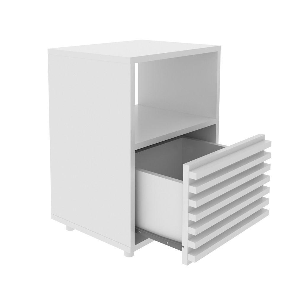 Mesa De Cabeceira Com 1 Gaveta E Detalhe Ripado Branco - 5